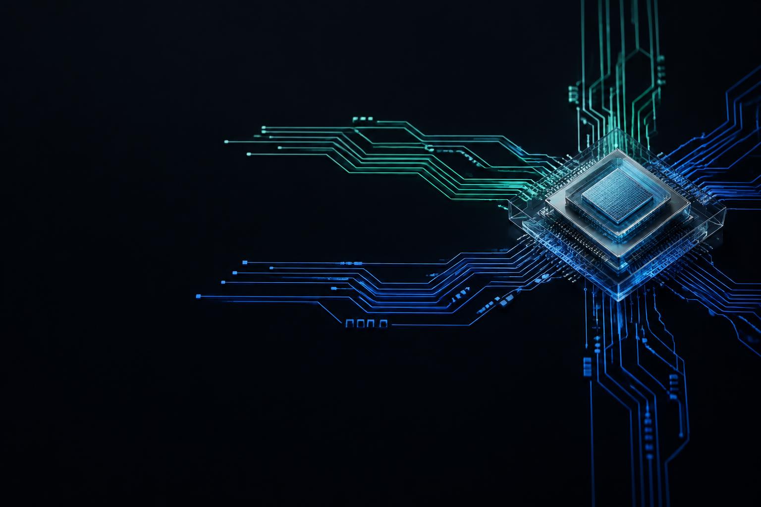 Mint and blue pathways connecting to a shared reasoning processor